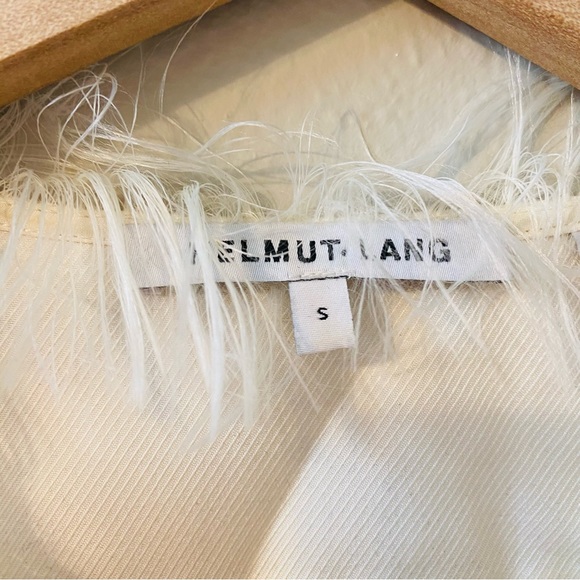 Helmut Lang Feather Fringe Twill Ecru Silk Blouse with feather trim size small - Picture 6 of 7